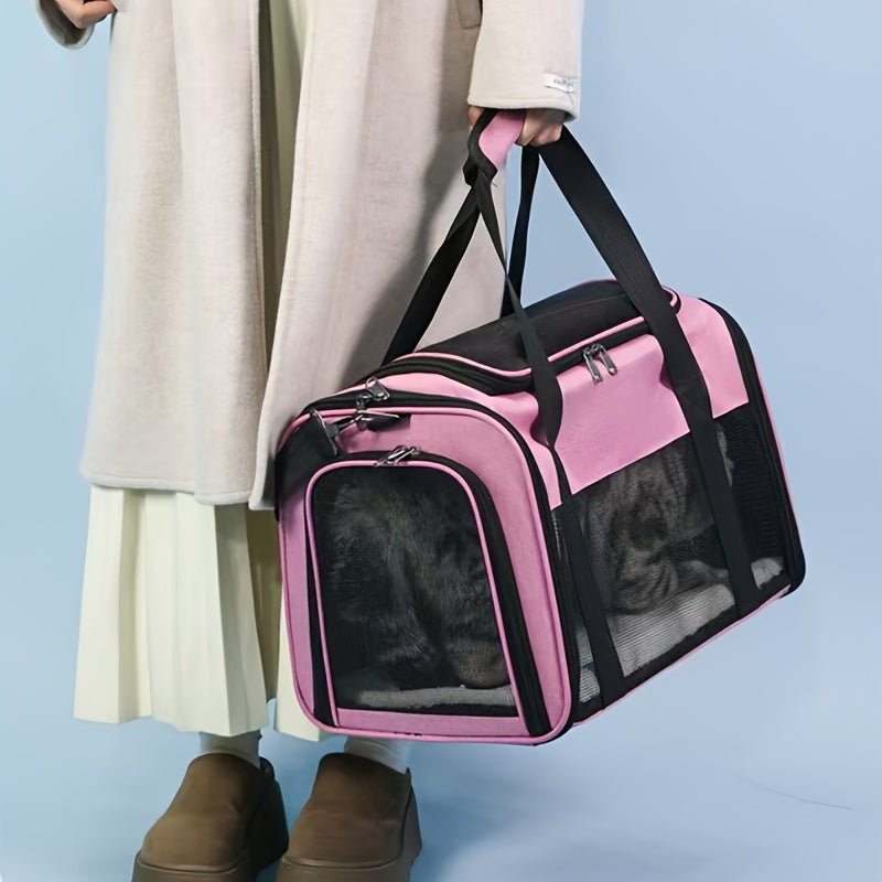 Expandable Cat Carrier with Top Entry, 17 x 11 x 11 Inch Soft-Sided Travel Bag with Mesh Ventilation and Foldable Design for Cats and Small Dogs up to 20 lbs
