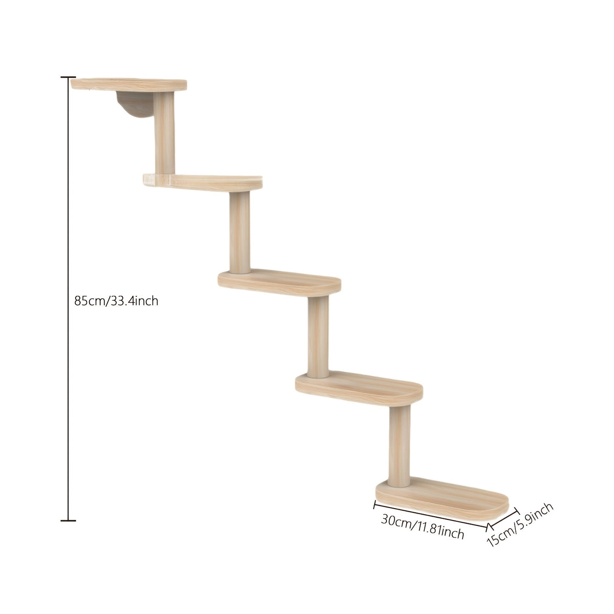 Wooden Cat Wall Steps with Five Levels, Solid Wood Wall-Mounted Cat Climbing Platforms and Indoor Perches for Space-Saving Play and Elevated Rest