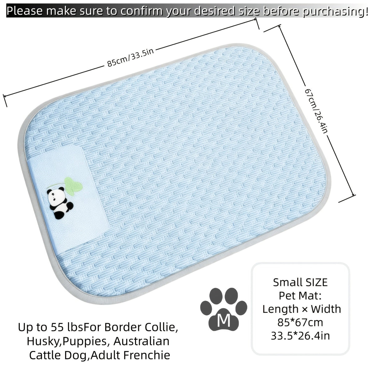 Washable Pet Bed Mat for Dogs and Cats, Blue Textured Non-Slip Sleeping Pad in S, M and L Sizes up to 44.9 x 34.3 Inches for Home and Vehicle Use
