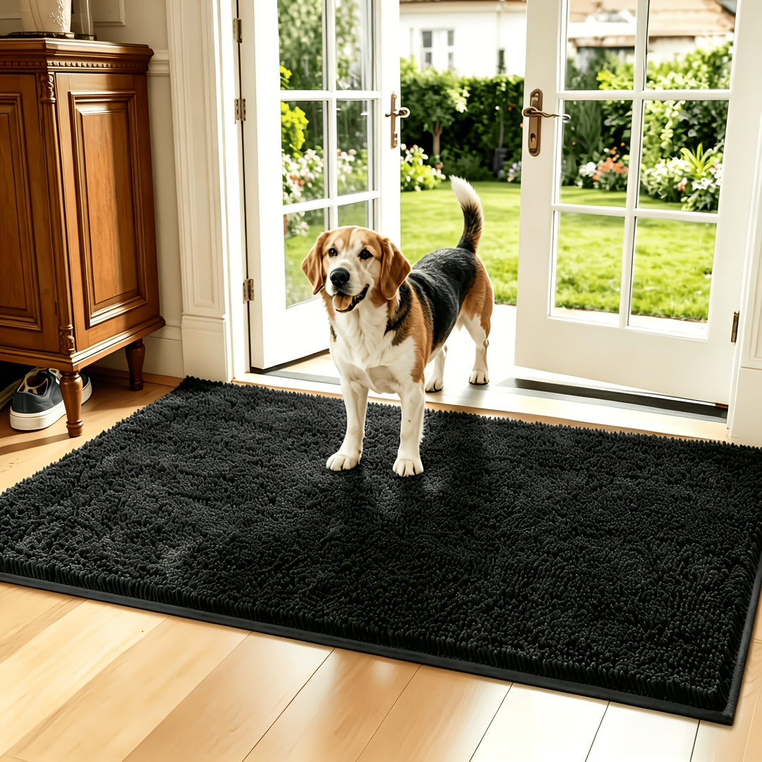 Absorbent Dog Door Mat for Muddy Paws, Machine Washable Pet Entryway Rug with Rubber Backing, Three Sizes and 12 Colors for Cat and Dog Homes