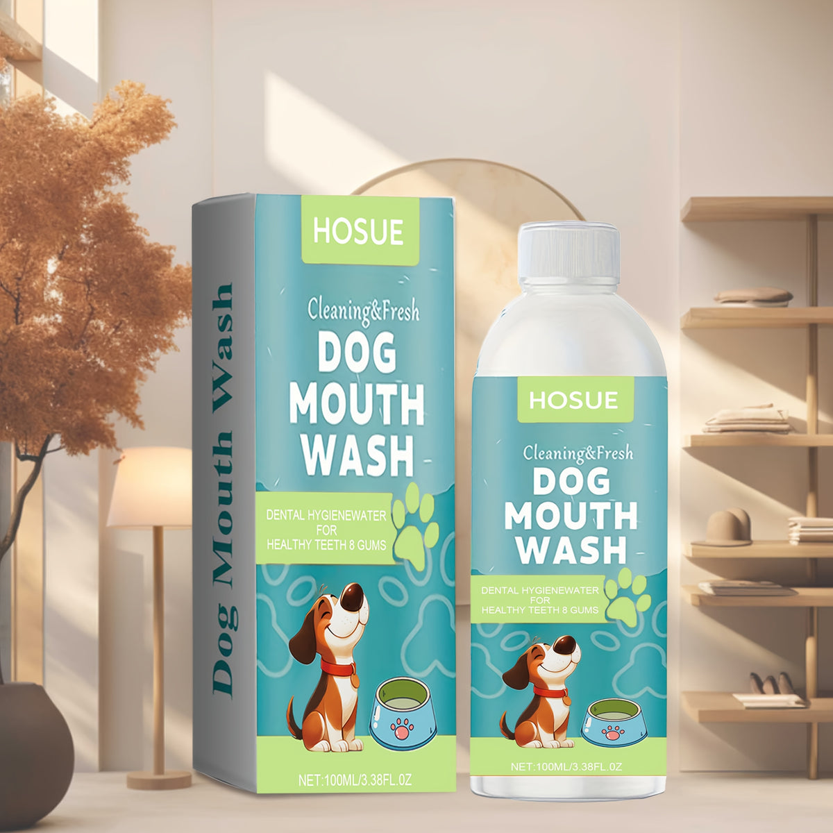 Dog Mouthwash with Peppermint Extract, 100ml 3.38 fl oz Oral Care Liquid for Fresh Breath and Label-Directed At-Home Canine Care Routines