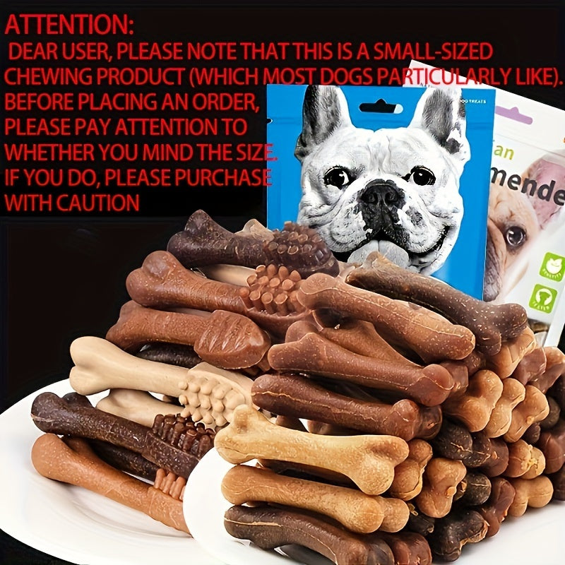 Bone-Shaped Dog Chew Treats, 50 Count Small Dog Snacks with Beef and Corn Starch for Supervised Chewing, Training Rewards and Gift Baskets