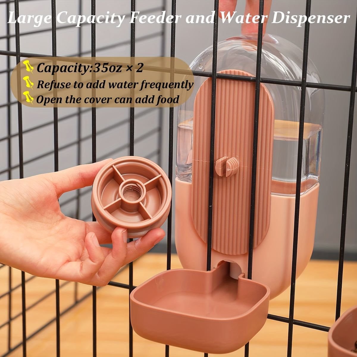 Cage Mounted Pet Feeder and Water Dispenser, Hanging Gravity Food and Water Bowls for Cats, Small Dogs and Rabbits, Multiple Set Options