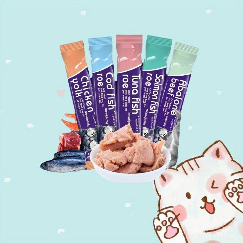 Cat Treat Bars Five-Flavor Variety Pack, 16g Each in 100 or 200 Count Options, Chicken Egg Yolk, Salmon, Cod, Abalone Beef and Tuna Flavor Snacks