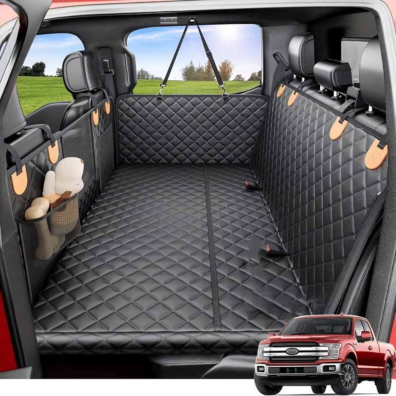 Hard Bottom Dog Backseat Extender for SUVs and Trucks, Black Rear Seat Cover Hammock with Expanded Pet Lounging Space for Everyday Car Travel