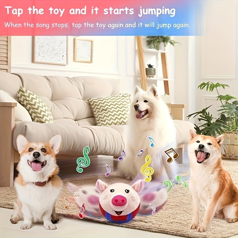 Bouncing Dog Toy with Recording and Music Modes, Rechargeable Jumping Pet Ball in Rabbit, Hamster, Puppy and Pig Styles for Supervised Play