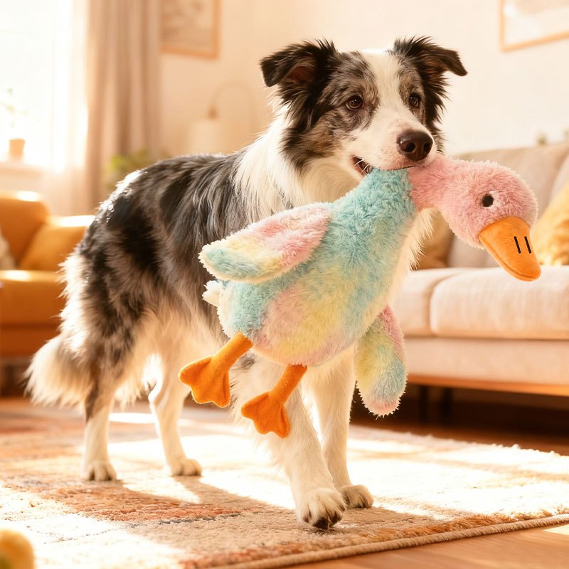 Plush Goose Dog Toy with Embroidered Eyes, 50 cm Soft Washable Pet Companion for Gentle Indoor Play, Multicolor, White or Gray