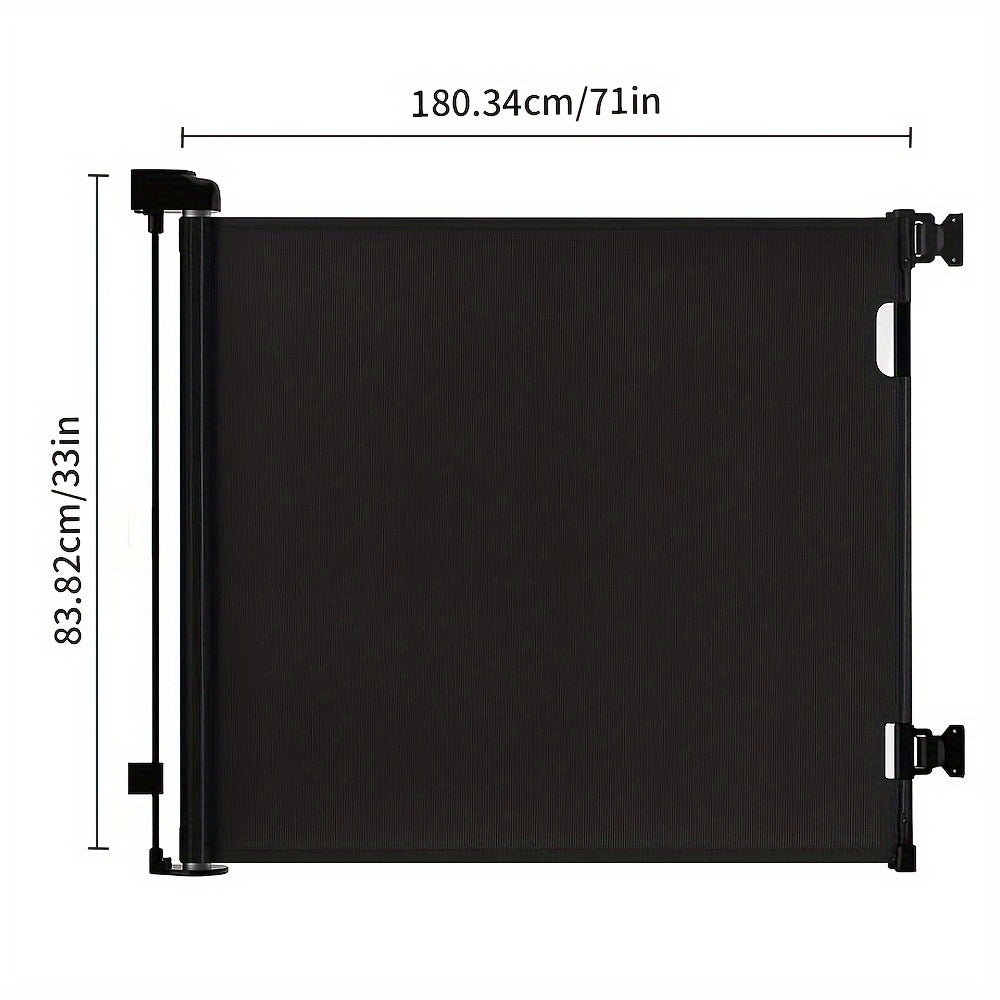Retractable Mesh Dog Gate for Doorways and Hallways, Indoor Outdoor Pet Barrier in Black, White or Gray, Multiple Sizes up to 197 Inches Wide