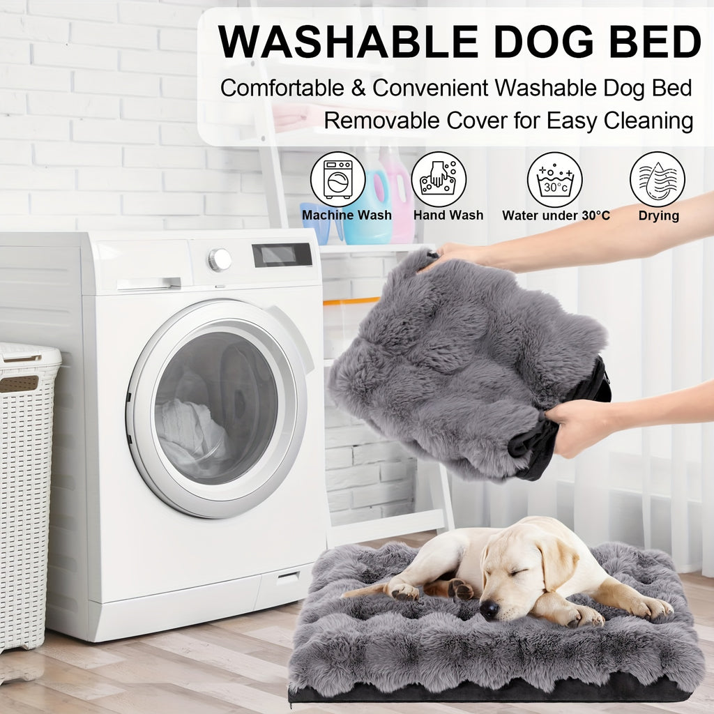Faux Fur Dog Bed with Removable Washable Cover and Anti-Slip Bottom, Soft Fluffy Plush Sleeping Mat in Small to XXLarge Size Options