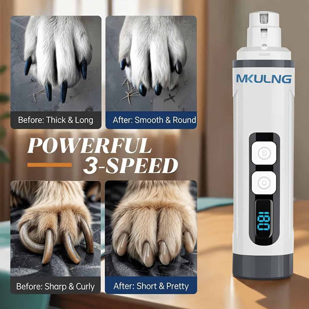 Dog Nail Grinder with LED Light, Quiet 3-Speed Rechargeable Pet Nail Trimmer with 3 Grinding Ports and Diamond Bit for Small, Medium and Large Dogs and Cats