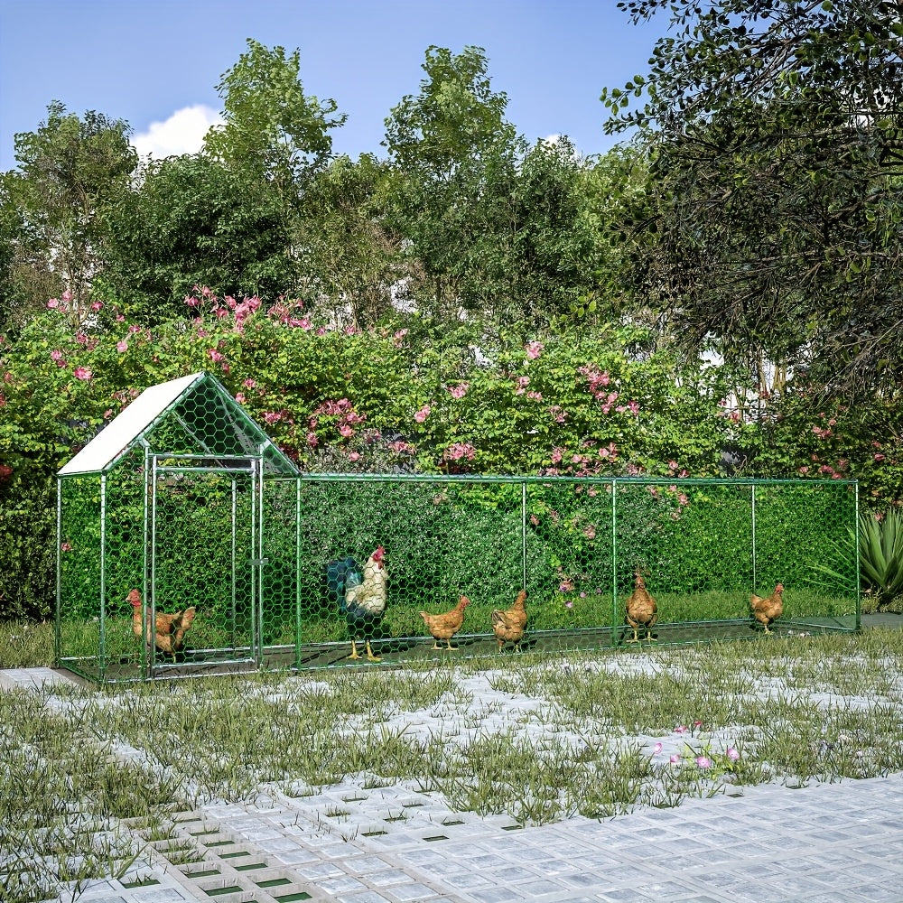 Large Metal Chicken Run with Lockable Door and UV-Resistant Cover, Steel Frame Poultry Enclosure with PVC-Coated Mesh for Backyard Hens and Ducks