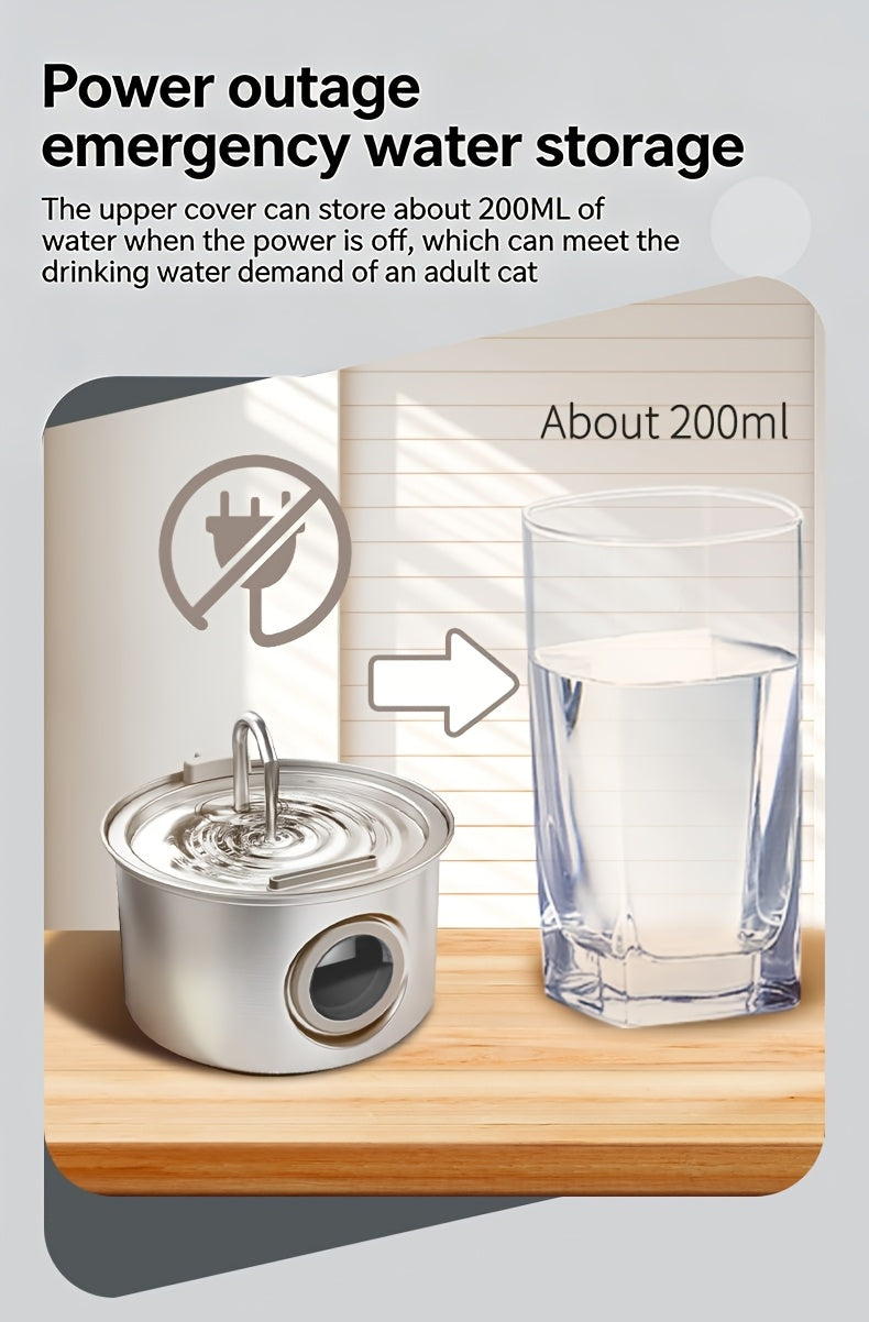 Dog Water Fountain 74oz 2.2L, Quiet 304 Stainless Steel Pet Drinking Dispenser with Large Water Level Window, Easy-Clean Design and Filter Bundle Options