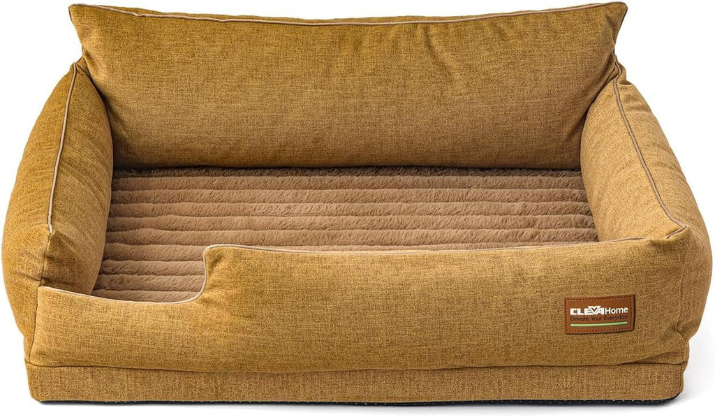 Dog Bed with Removable Bolsters, Egg Crate Foam Pet Sofa with Machine Washable Cover and Non-Slip Bottom, M L XL Sizes in Three Color Options