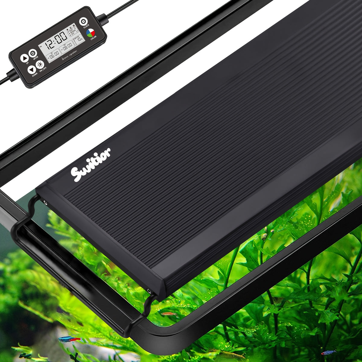 Programmable Aquarium Light for 12-43 Inch Freshwater Fish Tanks, Full Spectrum Lighting with LCD Timer, Sunrise Sunset Modes and 10 Brightness Levels