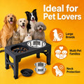 Adjustable Raised Dog Bowl Set with 5 Height Settings, 2 Stainless Steel Bowls and 1 Slow Feeder for Small to Large Dogs, Black or Gray