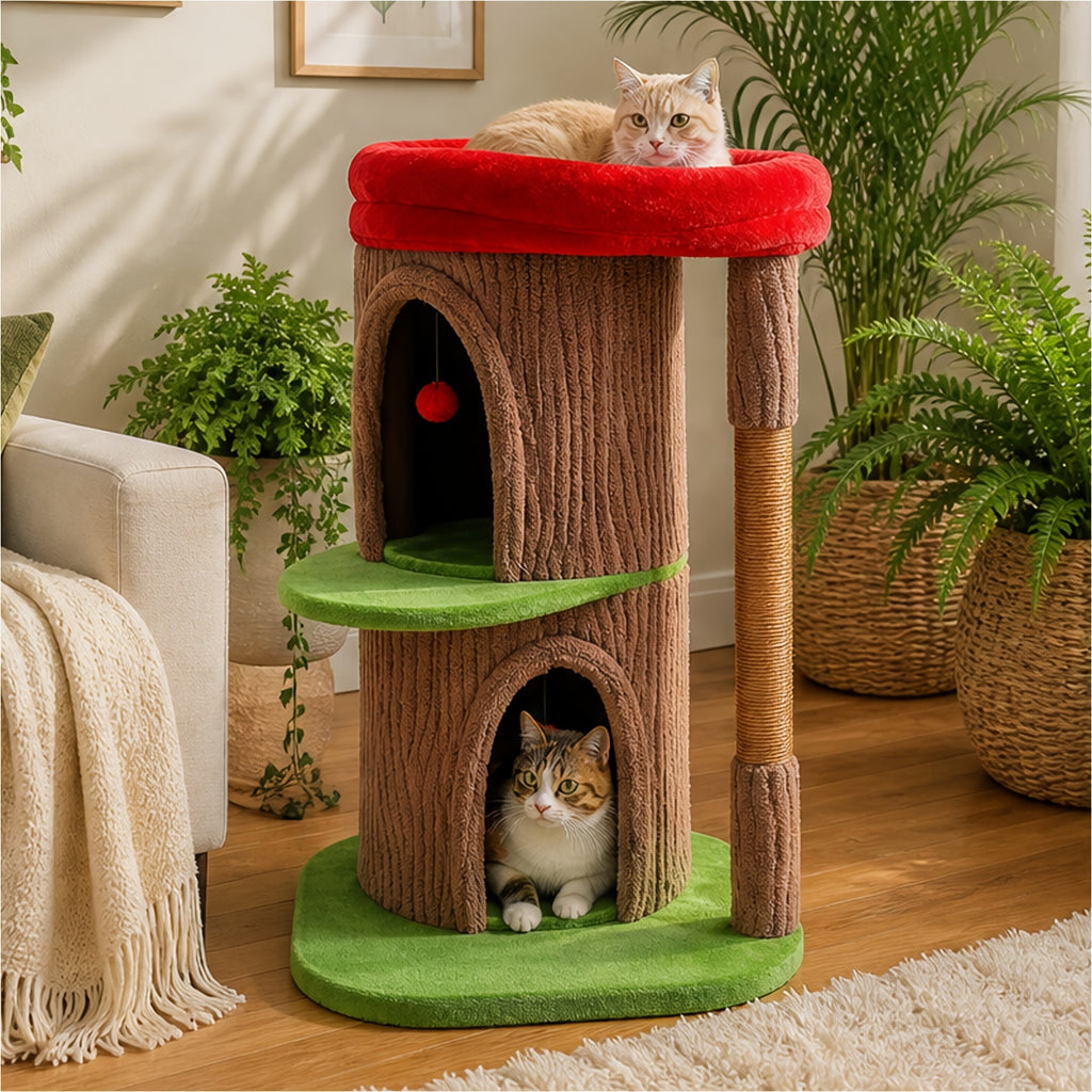 Forest Cat Tree Tower with Flower Top Perch, Indoor Climbing and Resting Furniture in 35.8, 56.3 or 68.5 Inch Height and Color Options
