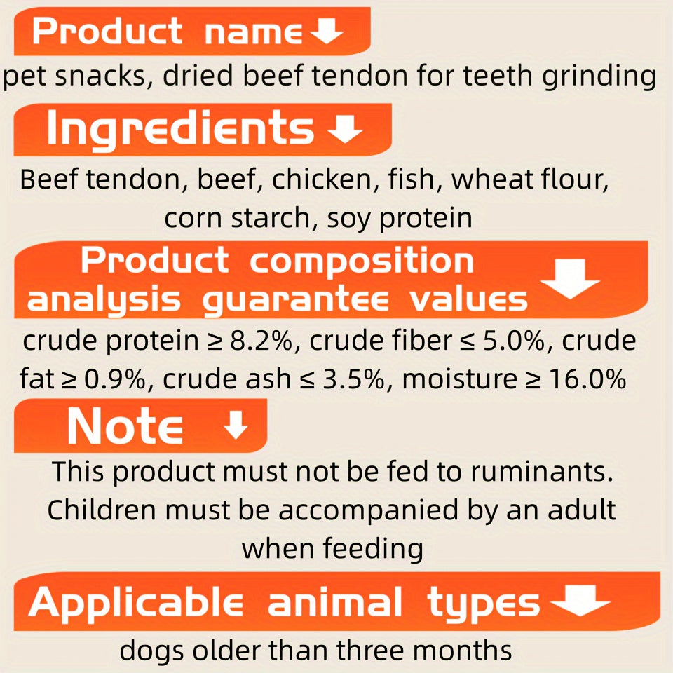 Dried Beef Tendon Strips for Dogs, 250g Single Bag or 500g Two-Pack Options, Chewy Jerky Snacks for Supervised Rewards and Training Routines