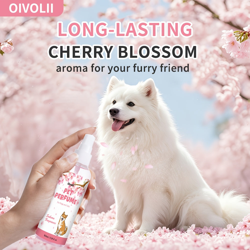 Cherry Blossom Pet Perfume Spray 100ml, Sakura Scented Pet Deodorizing Mist and Dog Cologne for Label-Directed Grooming Routines