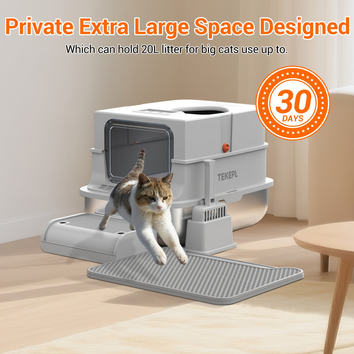 Modular Stainless Steel Cat Litter Box with Lid, Extra Large High-Sided Enclosed or Semi-Open Cat Toilet with Step, Mat and Scoop