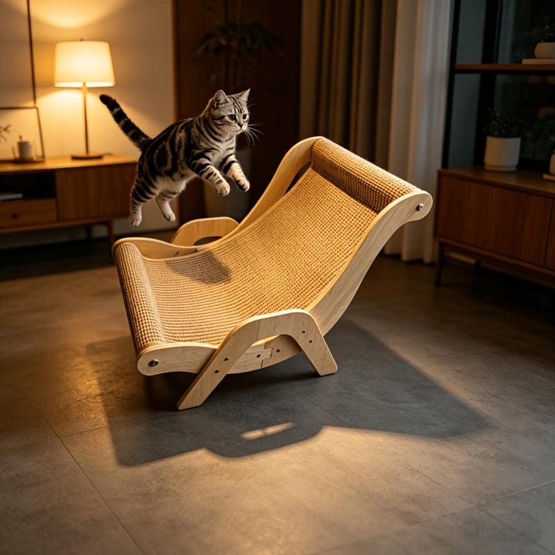 Cat Scratcher Sofa Lounger, Integrated Cat Scratching Board and Lounge Chair for Indoor Scratching, Stretching and Rest, Large or Small