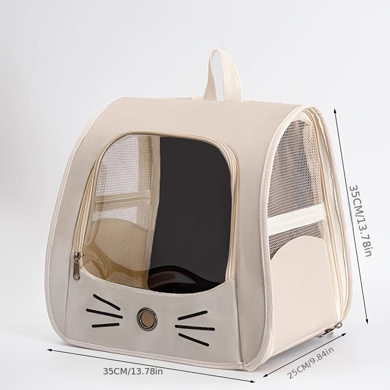 Cat-Face Pet Carrier Backpack with Clear Viewing Window, Collapsible Mesh-Sided Travel Bag for Cats and Small Dogs, Four Color Options