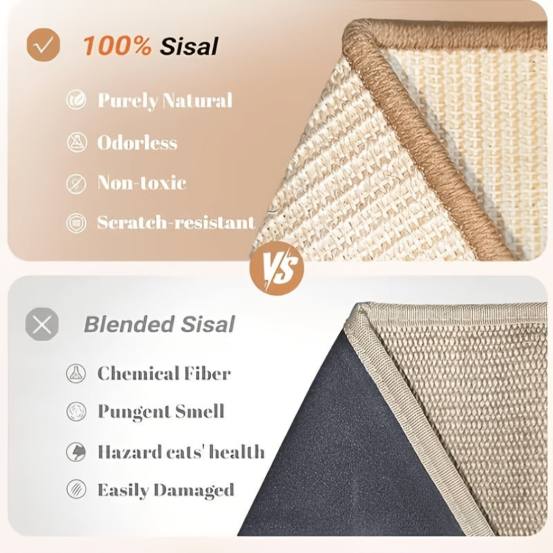 Cat Scratching Mat with Adhesive Strip, 24 Inch Sisal Rope Furniture Protector for Compatible Sofa Corners and Wall Scratching Areas