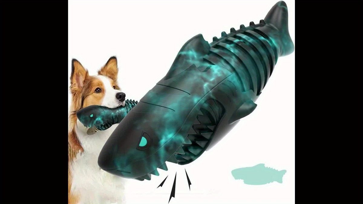 Shark Dog Chew Toy with Squeaker, Milk-Scented Natural Rubber in Large Black Blue Option for Medium and Large Dogs and Supervised Interactive Play