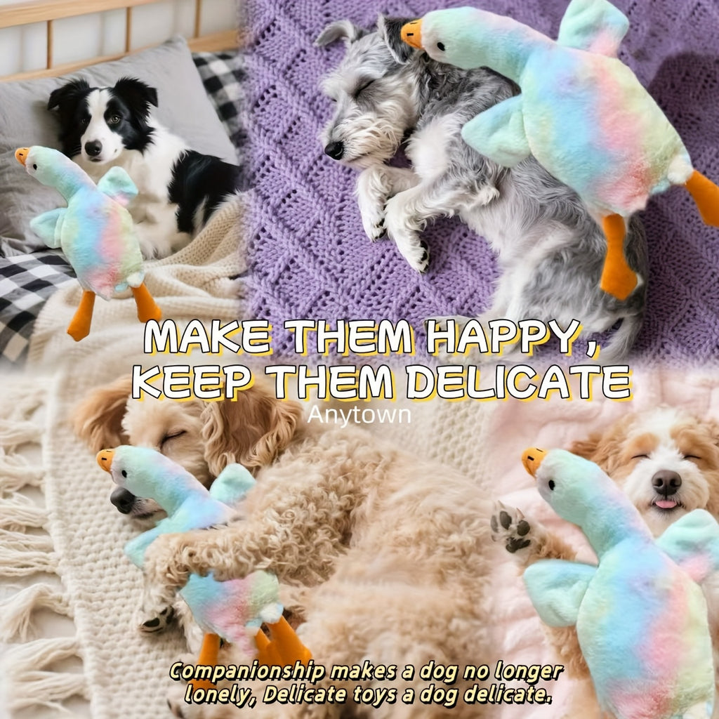Goose Plush Pet Toy for Dogs and Cats, 19.69-Inch Soft Companion with Embroidered Eyes, Multicolored Tie-Dye, Grey or White for Gentle Play