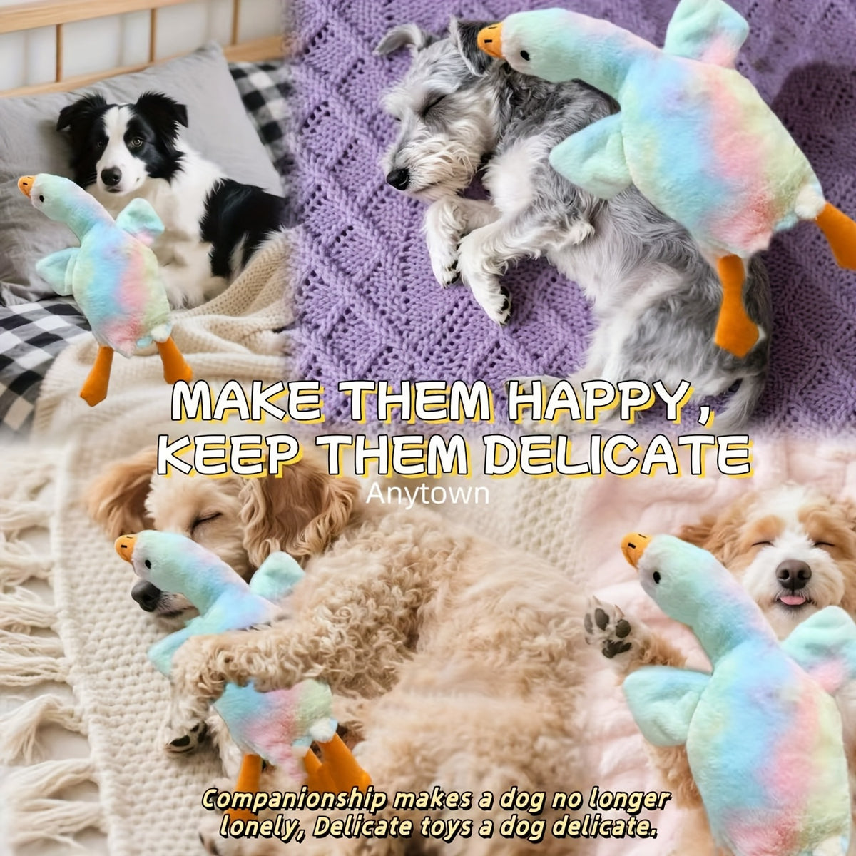 Goose Plush Pet Toy for Dogs and Cats, 19.69-Inch Soft Companion with Embroidered Eyes, Multicolored Tie-Dye, Grey or White for Gentle Play