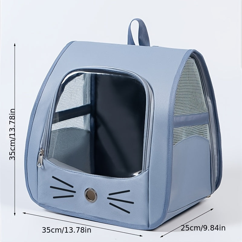 Cat-Face Pet Carrier Backpack with Clear Viewing Window, Collapsible Mesh-Sided Travel Bag for Cats and Small Dogs, Four Color Options