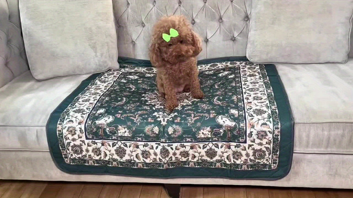 Bohemian Washable Dog Pee Pads 2 Pack, 36 x 36 Inch Reusable Non-Slip Puppy Potty Training Mats with Ornate Green Print for Floors and Playpens