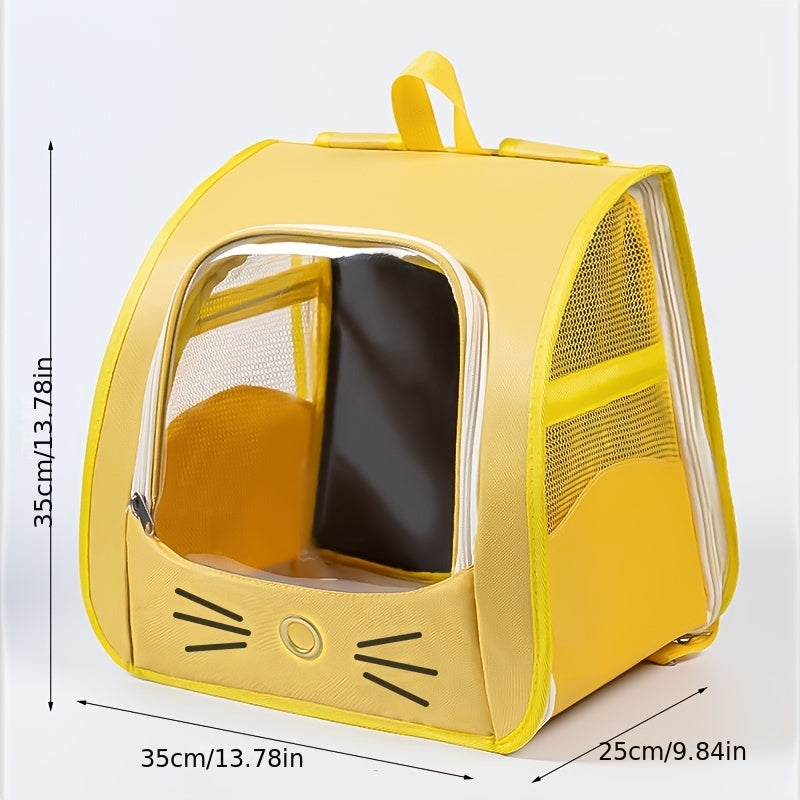 Cat-Face Pet Carrier Backpack with Clear Viewing Window, Collapsible Mesh-Sided Travel Bag for Cats and Small Dogs, Four Color Options