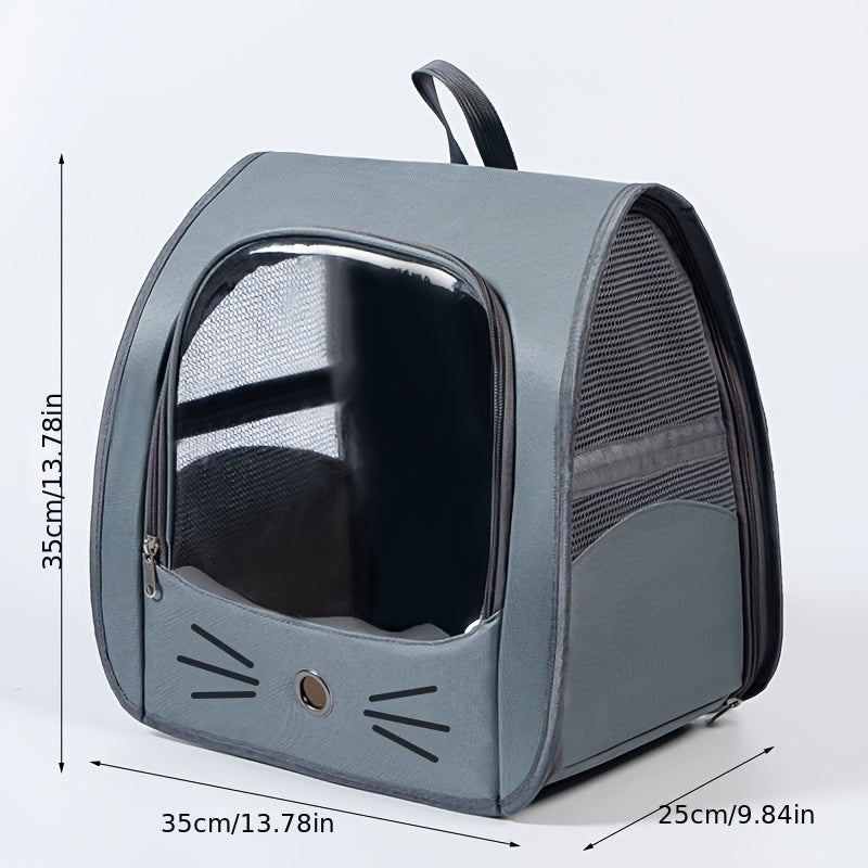 Cat-Face Pet Carrier Backpack with Clear Viewing Window, Collapsible Mesh-Sided Travel Bag for Cats and Small Dogs, Four Color Options