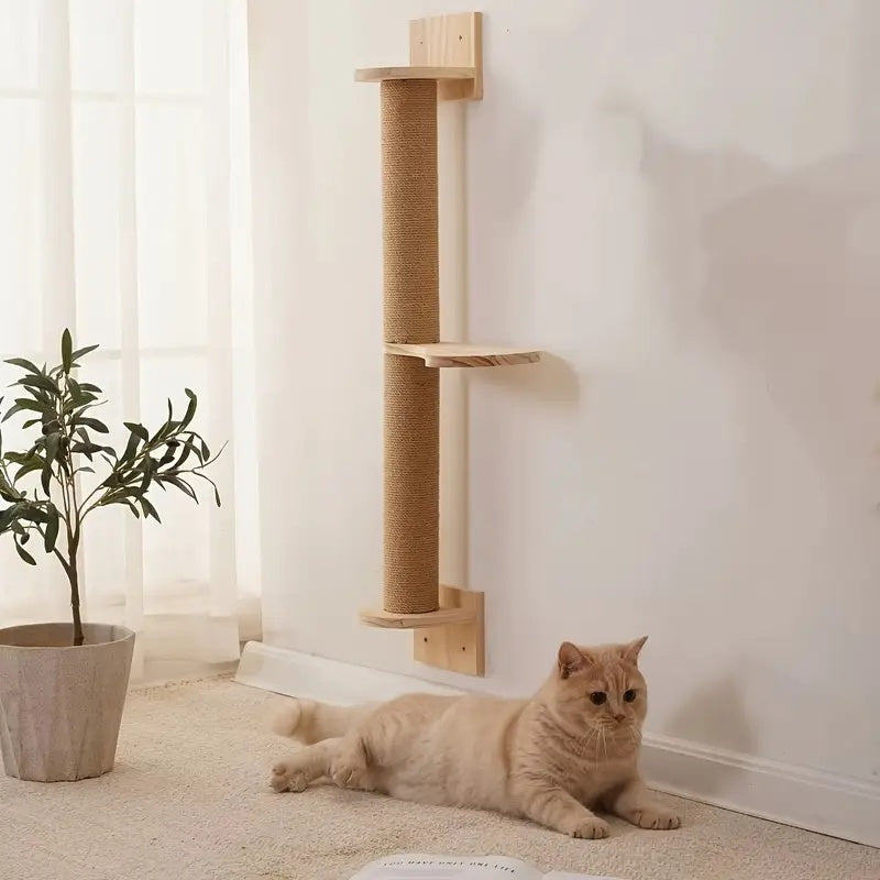 Wall Mounted Cat Scratching Post with Sisal Rope and Wooden Platform, Two-Stage Climbing Pole or Replacement Cat Bed Options for Indoor Cats