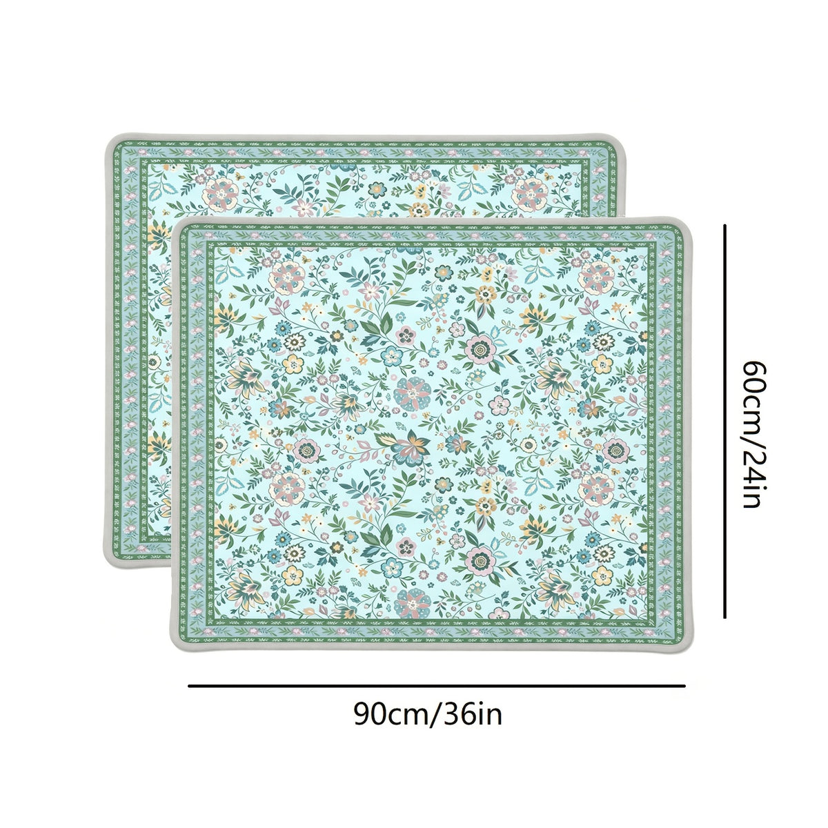Washable Dog Pee Pads with Floral Print, 2 Pack Reusable Non-Slip Leakproof Puppy Potty Training Mats for Crates and Floors in Three Sizes