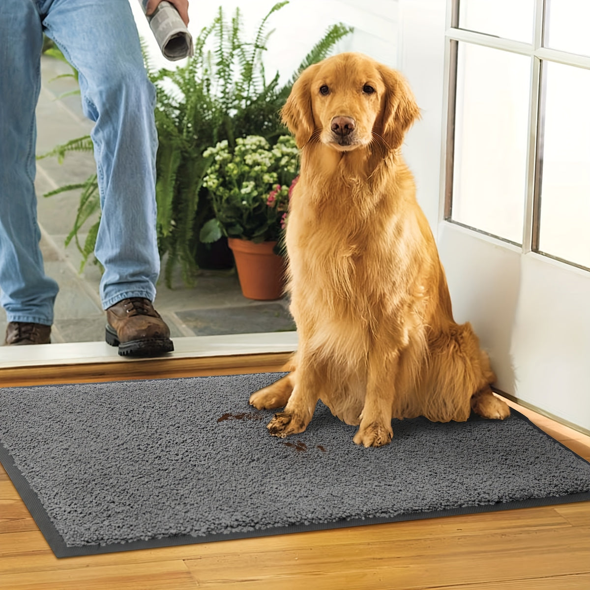 Dog Doormat for Muddy Paws, Absorbent Microfiber Pet Entryway Mat with Non-Slip Backing, Machine Washable Quick-Dry Indoor Rug for Dogs and Cats