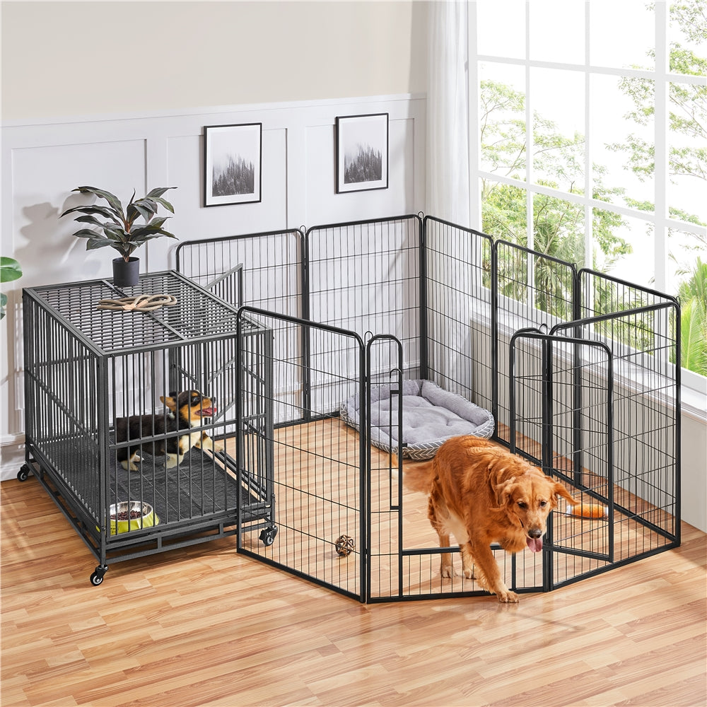 Steel Dog Playpen with Door and Tool-Free Setup, Metal Pet Exercise Fence in 24, 32 or 40 Inch Size Options for Indoor Use, Outdoor Yards and RV Camping