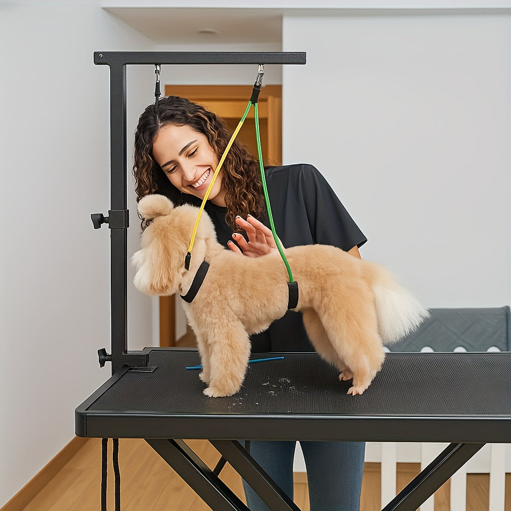 Dog Grooming Table Arm, Black Foldable Pet Grooming Stand with Adjustable Table Clamp and Restraint Loops for Small and Medium Dogs, Table Not Included