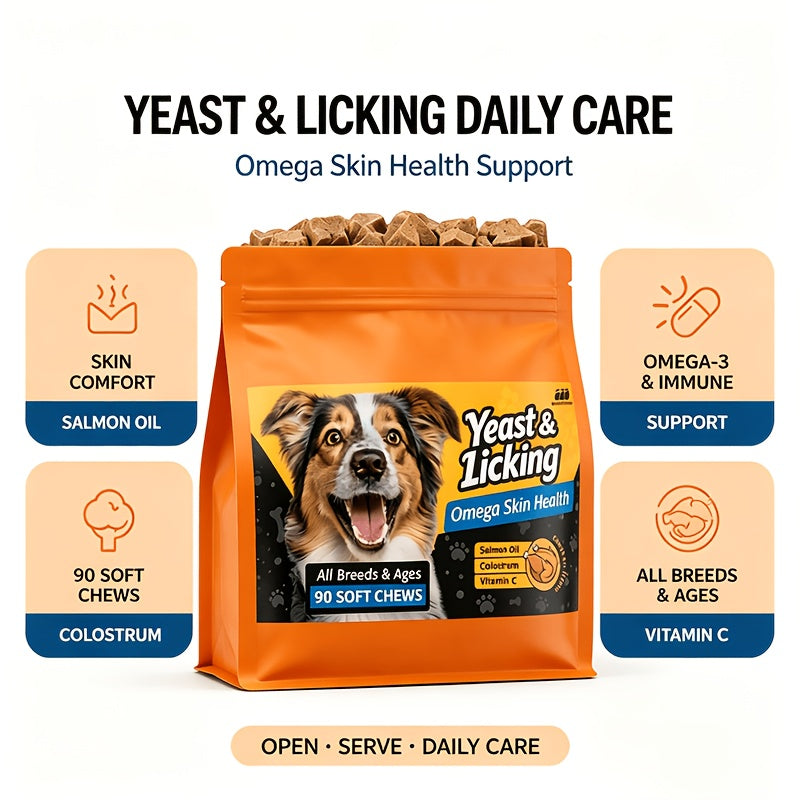 Dog Skin and Coat Chews with Omega 3 and Virgin Coconut Oil, Chicken Flavor Chewable Supplement for Everyday Canine Grooming Care
