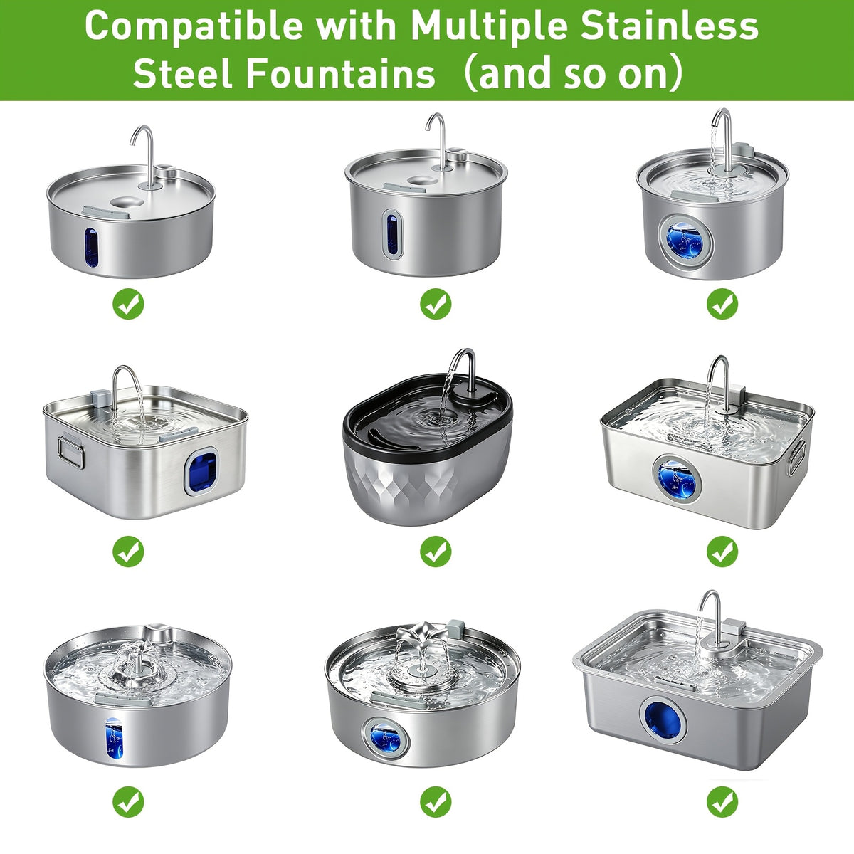 Dog Water Fountain Replacement Filters for IDEAZOOS 7L and 12L Stainless Steel Pet Fountains, 6-Set Refill Pack for Everyday Maintenance