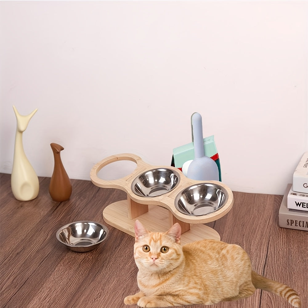 Elevated Cat Bowl Set with Spoon Option, Stainless Steel Food and Water Bowls on Stand for Cats, Kittens, Puppies and Small Pets at Home