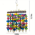 Hanging Parrot Chew Toy with Multicolored Wooden Blocks, 15.74 x 9.84 Inch Bird Cage Enrichment for Macaws, Cockatoos and African Greys