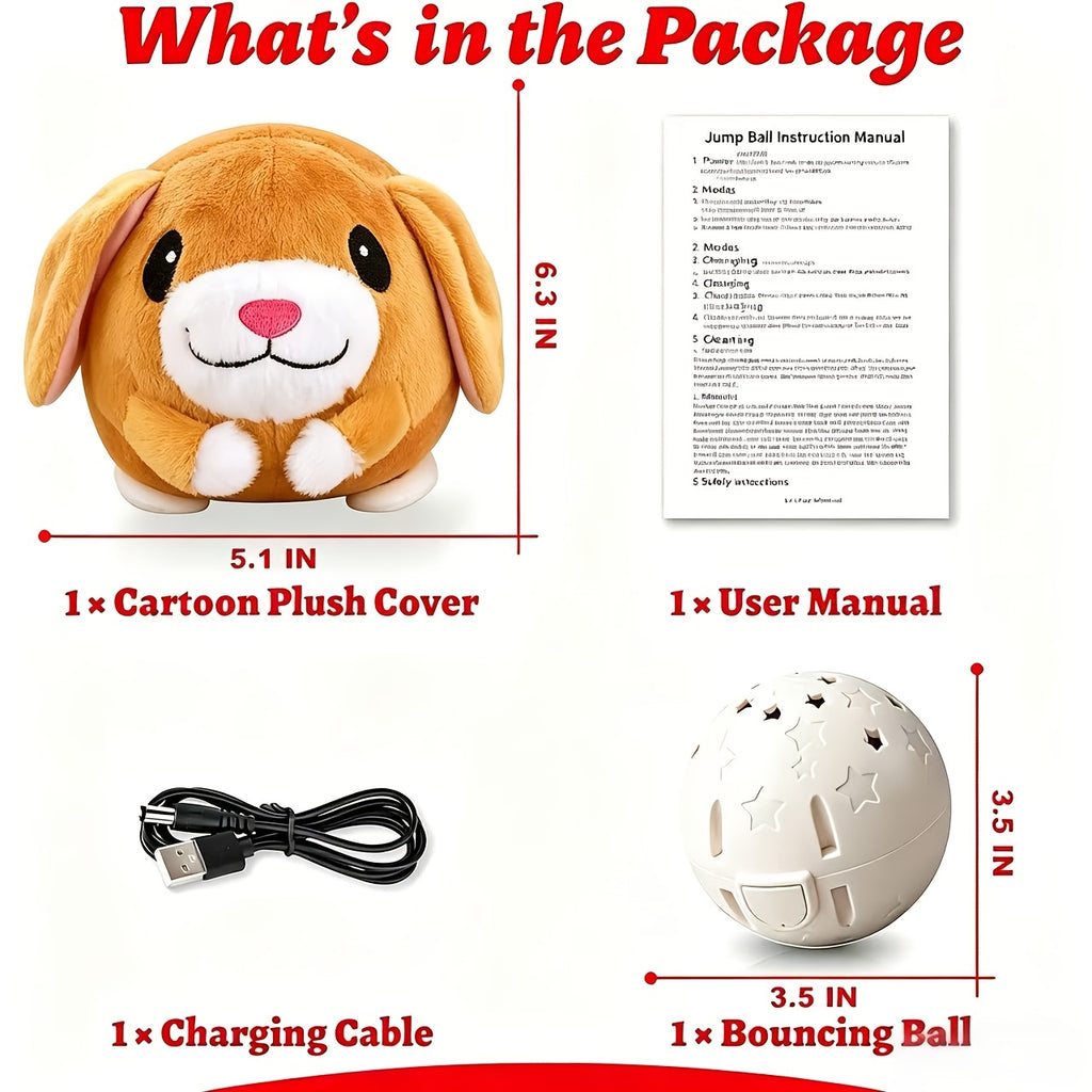 Voice Recording Dog Toy with Bouncing Ball, USB Rechargeable Moving Animal Toy with Music, Crinkle Sounds and Washable Cover for Supervised Play