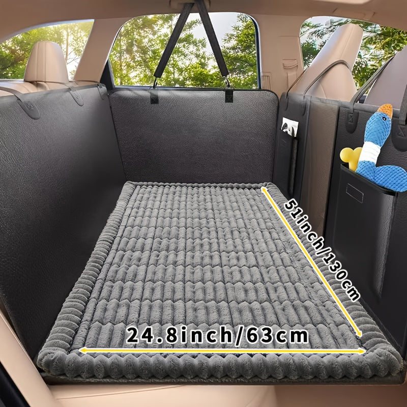 Dog Car Mat with Quilted Cushion, 24.8 x 51 Inch Non-Slip Polyester Pet Travel Pad for Rear Seats in SUVs, Sedans and Trucks, Four Colors