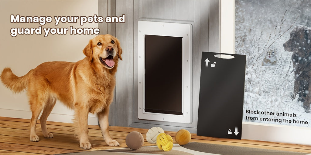 3-Flap Dog Door with Insulation Layer and Two Magnetic Flaps, Reinforced Polymer Pet Entry with Closing Panel in Medium or Large, Black or White