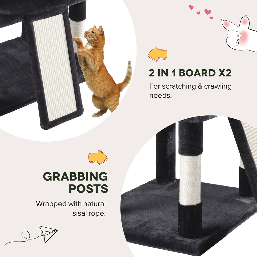 Cat Tree 81 Inch with Hanging Hammock and Basket, Multi-Level Indoor Cat Tower with Plush Condo, Elevated Perches and Sisal Scratching Posts