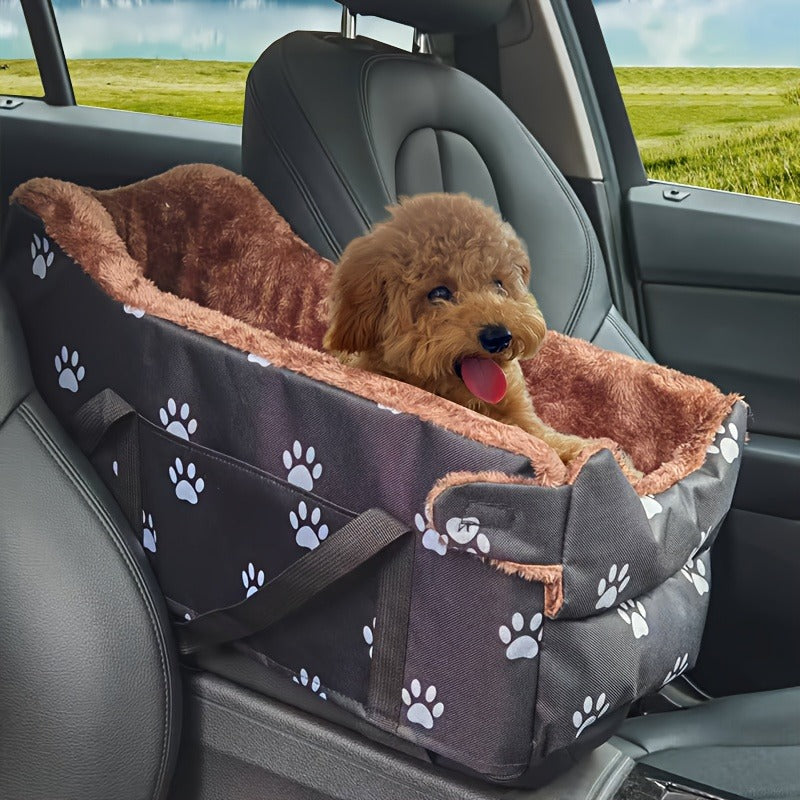 Dog Travel Bed with Plush Paw Print Design, Lightweight Non-Slip Small Dog Sofa with Carry Handles for Cozy Home Rest and Car Travel Setup