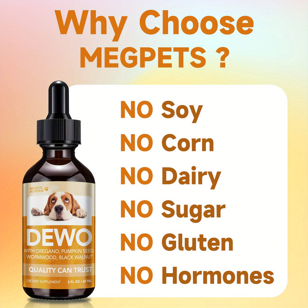 Herbal Pet Supplement Drops for Dogs and Cats, 2 fl oz Liquid Formula with Wormwood, Black Walnut and Pumpkin Seed, One to Three Bottle Options