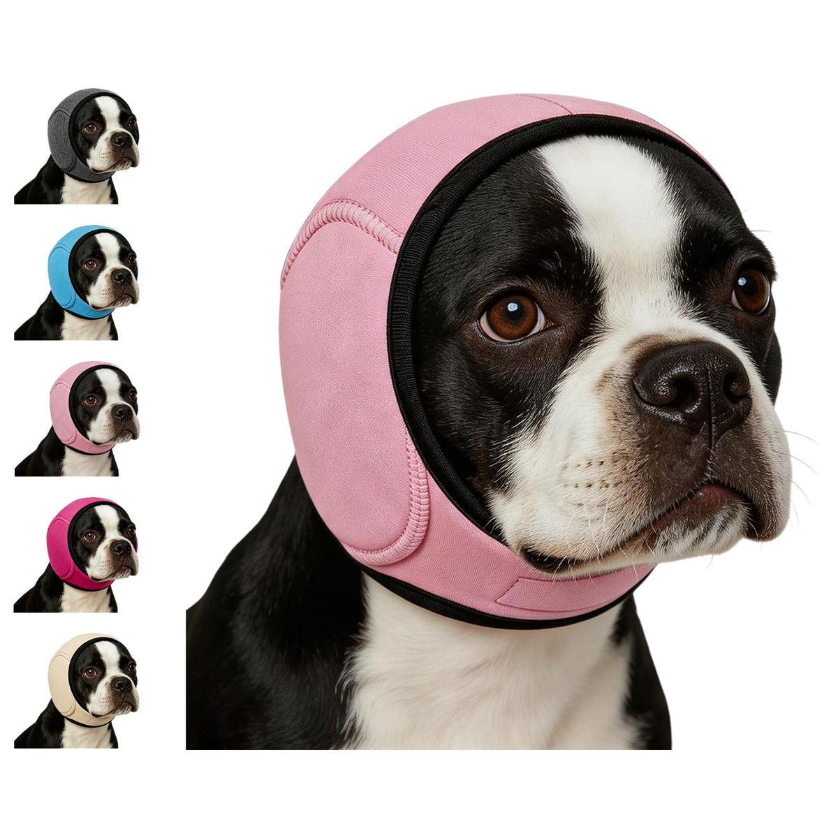 Dog Ear Wrap Grooming Hood, Adjustable Soft Ear Cover with Hook-and-Loop Closure for Supervised Bath-Time and Grooming Routines, Three Sizes and Five Colors