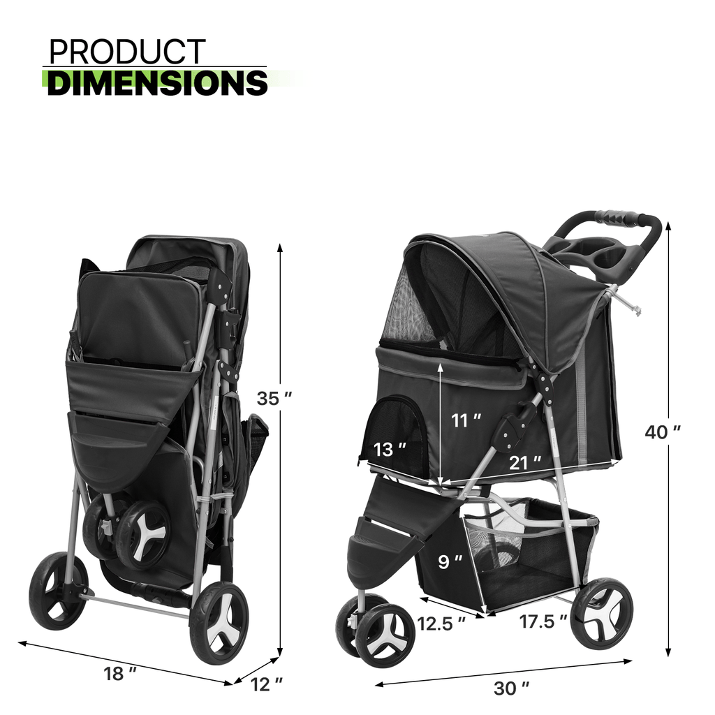 Pet Stroller with Storage Basket and Cup Holder, Magshion Three-Wheel Foldable Pushchair for Small and Medium Dogs and Cats, 14 Color and Pattern Options